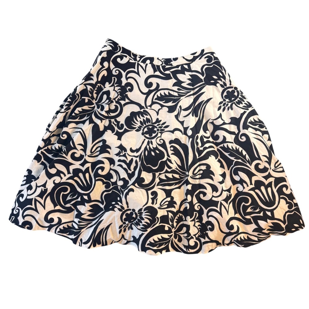 Zara Basic Black White Floral Damask A-Line Midi Skirt Womens Size Medium Retro